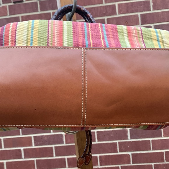 Gently Used Fossil - Colorful Striped Cloth Handbag with Braided Leather Handles - Picture 13 of 16
